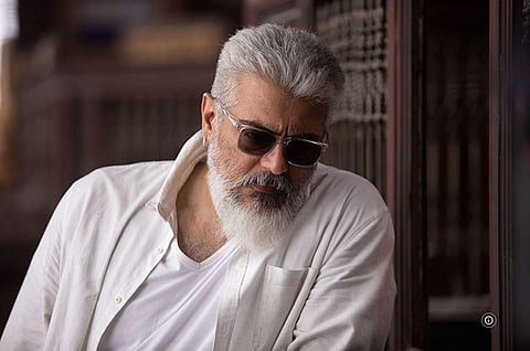 Ajith Kumar in his newly released action heist film, 'Thunivu' directed by H Vinoth. (Photo | IMDb)