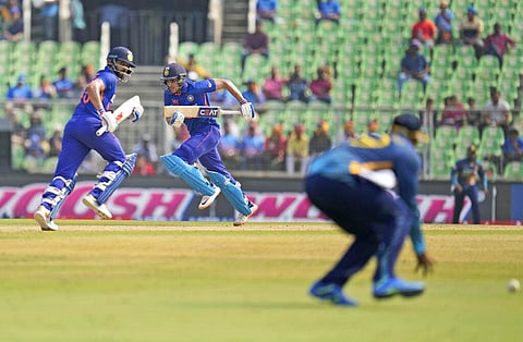 India's Virat Kohli, left, and Shubhman Gill run between wickets during the third ODI cricket match against Sri Lanka in Thiruvananthapuram, Sunday, Jan. 15, 2023. (Photo | AP)