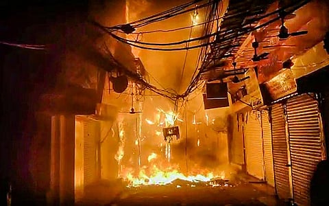 Fire at Bhagirath Palace Market in Delhi, on November 24, 2022. (File Photo | PTI)