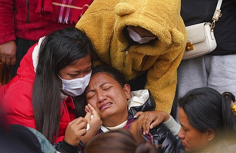 A woman wails as she waits to receive the body of a relative, victim of a plane crash, at a hospital in Pokhara, Nepal, Monday, Jan 16, 2023.  (Photo | AP)