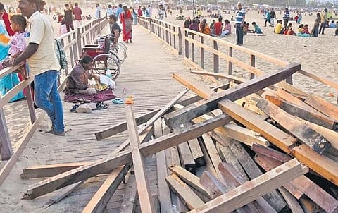 Work to fix ramp for disabled persons on the Marina Beach has not been completed | r satish babu