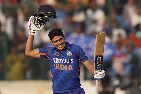 Shubman Gill smashes a double century in the first ODI against New Zealand in Hyderabad on January 18, 2023. (Photo | AP)