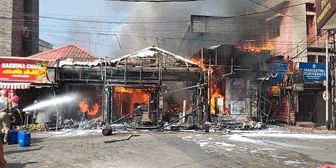 A massive far broke out in Pathanamthitta town after an LPG cylinder exploded.(Photo | Express)