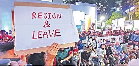 Students of  KR Narayanan National Institute of Visual Science and Arts protest against the director of the institute in Thiruvananthapuram  | B P Deepu
