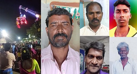As part of the ritual, four devotees, including one of the deceased Jothibabu, pierced their backs. They were suspended from the top of the crane that carried them in the hanging position.