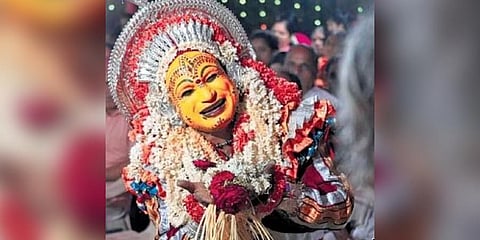 ​  Dayananda G Kathalsar performing as a Daiva Nartaka. (Photo | Express)