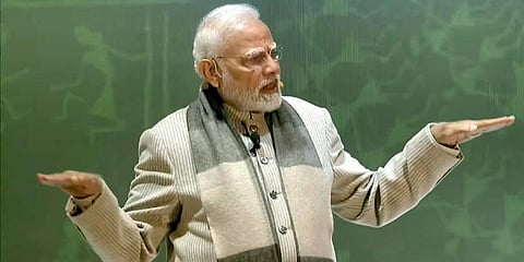 Prime Minister Narendra Modi interacts with students, teachers and parents during a 'Pariksha Pe Charcha' programme, in New Delhi on Jan. 27, 2023 | PTI