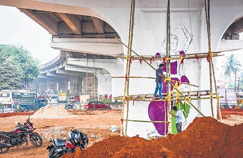 Rasulgarh flyover being painted as part of beautification drive | DEBADATTA MALLICK