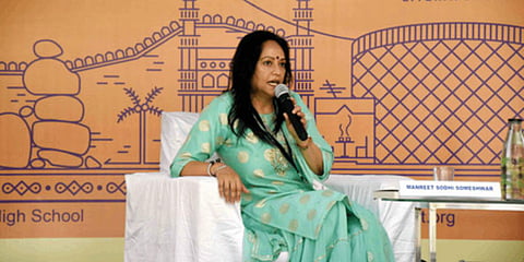 Award-winning author Manreet Sodhi Someshwar speaks on the concluding day of the HLF | RVK Rao