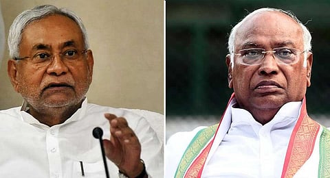 Bihar Chief Minister Nitish Kumar and Congress party chief Mallikarjun Kharge