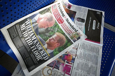 A newspaper showing Britain's Prince Harry and Prince William on the front page in London, Friday, Jan. 6, 2023. (Photo | AP)