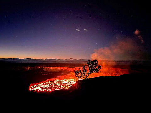 The image shows lava erupting at Kilauea volcano's summit crater in Hawaii National Park, Hawaii on January 6, 2023. (Photo | AP)