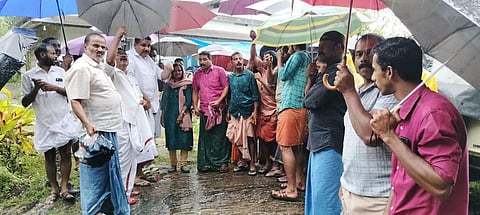 Kothamangalam MLA Antony John holding talks with the residents of Koyinipara who protested against the forest department’s move to stop tourism activities. (Photo | Express)