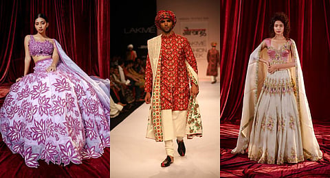 Designers are infusing traditional Indian elements into their creations, incorporating temple motifs, paisleys, floral patterns, and intricate embroidery. (Photo | Express)
