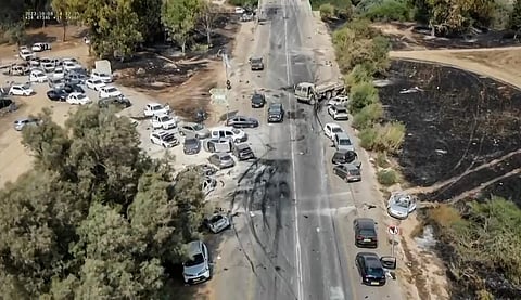 A grab taken from a UGC video posted on the Telegram channel 'South First Responders', shows the aftermath of an attack on the Supernova music Festival by Palestinian militants. (Photo | AFP)