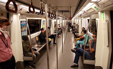 Inside the Delhi metro train (Photo | Shekhar Yadav, EPS)