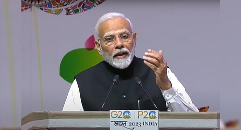 Prime Minister Narendra Modi addresses during the inauguration of the 9th G20 Parliamentary Speakers' Summit in New Delhi | PTI