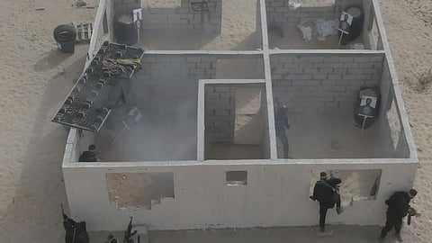 This image from video posted to social media by Hamas on Sept. 12, 2023 shows a live-fire exercise dubbed operation “Strong Pillar” outside Al-Mawasi, a Palestinian town. (AP)