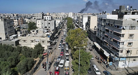 Palestinians flee from northern Gaza to the south after the Israeli army issued an unprecedented evacuation warning to a population of over 1 million people in northern Gaza and Gaza City. (Photo | AP