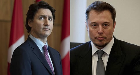 FILE - A collage of Canadian Prime Minister Justin Trudeau (L) and X corp chairman Elon Musk, used for representational purposes only. (Photo | AP)