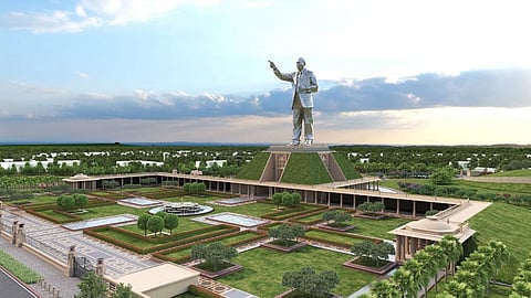 The proposed design of the Ambedkar statue at Swaraj Maidan.