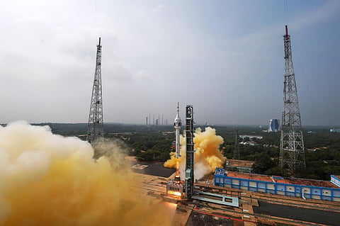 ISRO's TV-D1 test flight of Mission Gaganyaan lifts off from Satish Dhawan Space Station, in Sriharikota, Saturday, Oct. 21, 2023. 