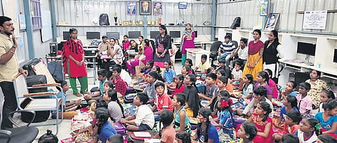 Students attend class at Dr Ambedkar Pagutharivu Padasalai | Express