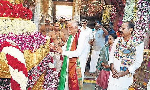 Governor S Abdul Nazeer offering prayers at Tirumala on Sunday morning I express