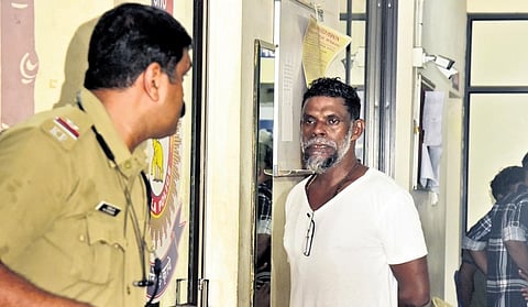 Actor Vinayakan at the Ernakulam North police station after being booked for creating a ruckus there on Tuesday evening. (Photo | A Sanesh, EPS)
