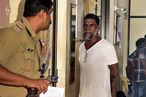 Actor Vinayakan at the Ernakulam North police station after being booked for creating a ruckus there on Tuesday evening. (Photo | A Sanesh, EPS)