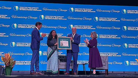 Dr Swati Nayak (second from left) receiving Norman Borlaug Field Award 2023