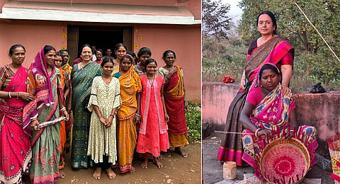 Suchitra Sinha with Sabar tribal women.