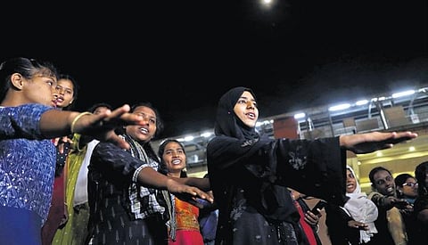 Girls take part in the “Under the Stars - A night of Solidarity with our Urban Homeless Neighbours” programme near Nampally Metro  | Sri Loganathan Velmurugan