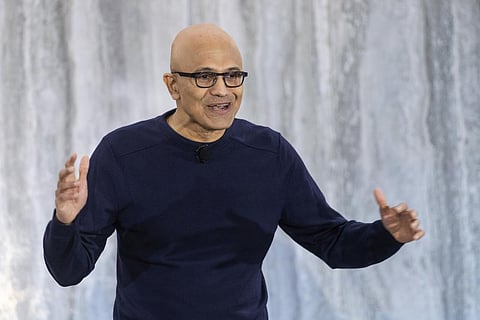 FILE - Microsoft CEO Satya Nadella speaks, Feb. 7, 2023, in Redmond, Wash. Nadella says unfair tactics used by Google led to its dominance as a search engine.  (Photo | AP)