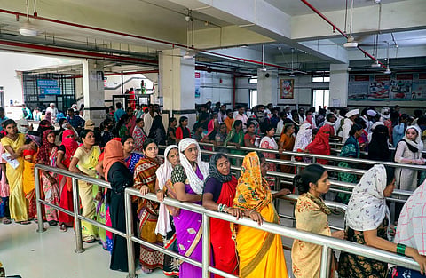 People at Dr Shankarrao Chavan Government Medical College and Hospital where 31 deaths, including those of infants, were recorded in 48 hours since September 30, in Nanded. (PTI)