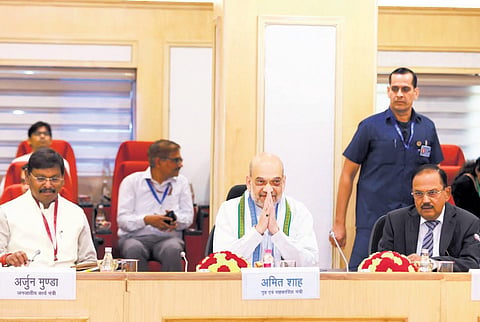 Home Minister Amit Shah during security situation review of LWE-affected states | Express