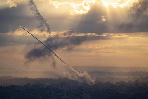 Rockets are fired toward Israel from Gaza, Saturday, Oct. 7, 2023. (Photo | AP)
