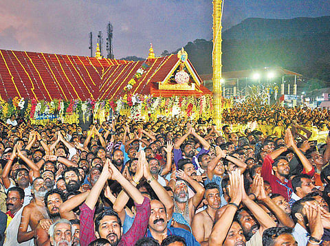 Devotees with folded hands at Sabarimala. (File Photo | Manu R Mavelil/EPS)