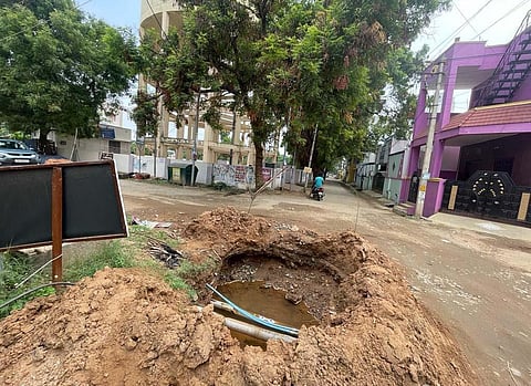 Frequent leakages and ruptures in the drinking water pipelines in Cheran Nagar in Coimbatore have irked the local residents as the drinking water supply gets delayed in the area. (Photo | Express)