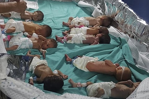 This photo released by Dr. Marawan Abu Saada shows prematurely born Palestinian babies in Shifa Hospital in Gaza City on Sunday, Nov. 12, 2023. (AP)