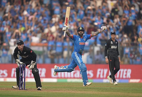 India superstar Virat Kohli hit his record 50th century in one-day internationals at the Cricket World Cup, surpassing the mark he shared with countryman Sachin Tendulkar. (Photo | AP)