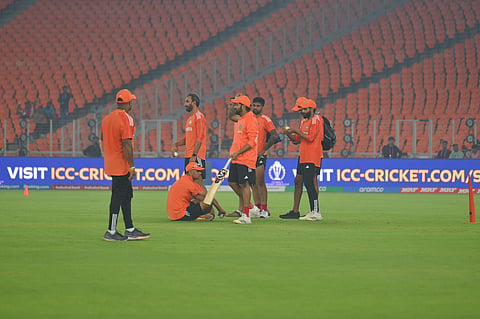 India players train ahead of the ODI World Cup final in Ahmedabad on Saturday. (Photo | Shiba Prasad Sahu, EPS)