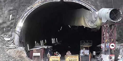 There are 41 workers trapped at Uttarakashi's Silkyara tunnel stuck inside the tunnel following a landslide. (Photo | PTI)