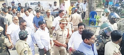 Protests erupted  at Dommeru in East Godavari district on Thursday after a Dalit youth died by suicide.| Express