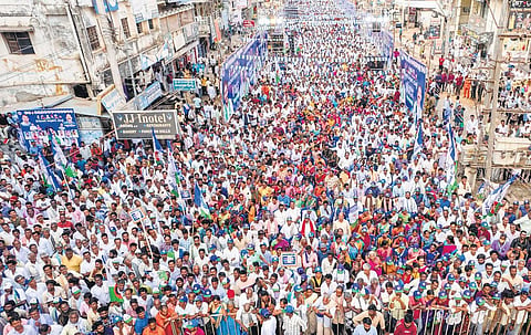 The YSRC’s Samajika Sadhikara Yatra at Rajam in Vizianagaram district. (Photo | Express)