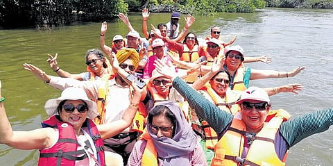 Seniors river rafting during  a vacation