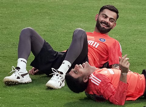 India's Virat Kohli and Shubman Gill during a practice session ahead of the ICC Men's Cricket World Cup 2023 match between India and Sri Lanka at the Wankhede Stadium. (Photo | PTI)