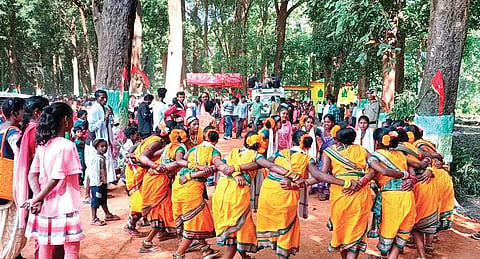 In this 2022 image, tribal women dancing on the first day of Parab festival in Koraput. (Photo | Express)