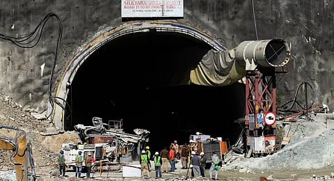 FILE - Rescue operation underway at an under-construction tunnel in Uttarkashi's Silkyara , days after a portion of the tunnel collapsed trapping several workers inside. (Photo | PTI)