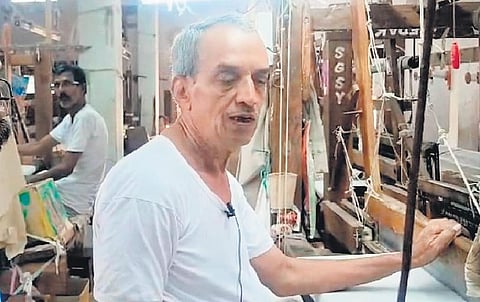 Ch Yellappa, a handloom worker in Dubbaka, alleges they are not paid enough. (Photo | EPS)